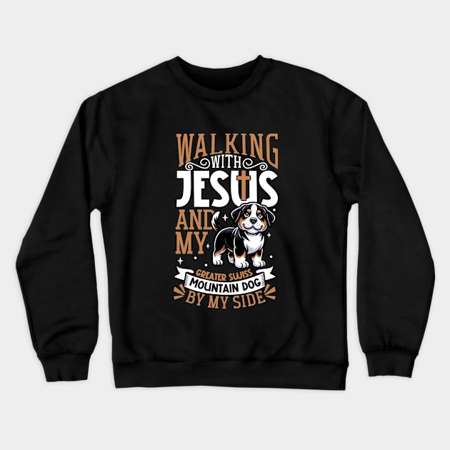 Jesus and dog - Greater Swiss Mountain Dog Crewneck Sweatshirt by Modern Medieval Design